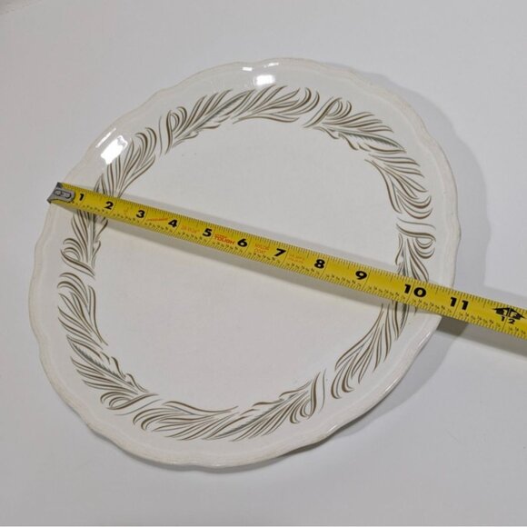 Syracuse China Syralite Round Serving Plate Art Deco Green Tan Leaf Design - Picture 2 of 10